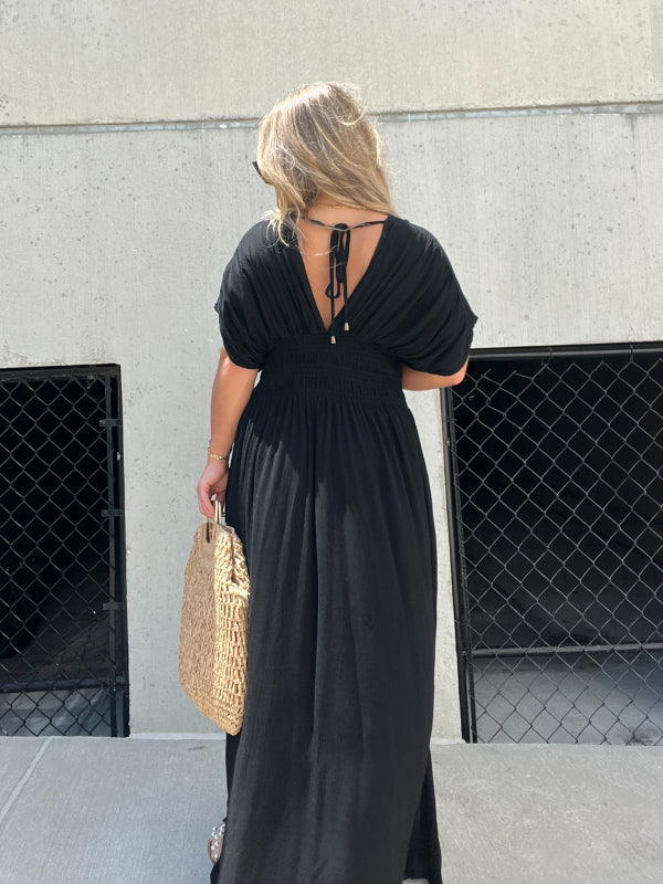 Nouvelle robe longue maxi facile à porter avec fente et col en V (Achetez 2, la livraison est offerte)