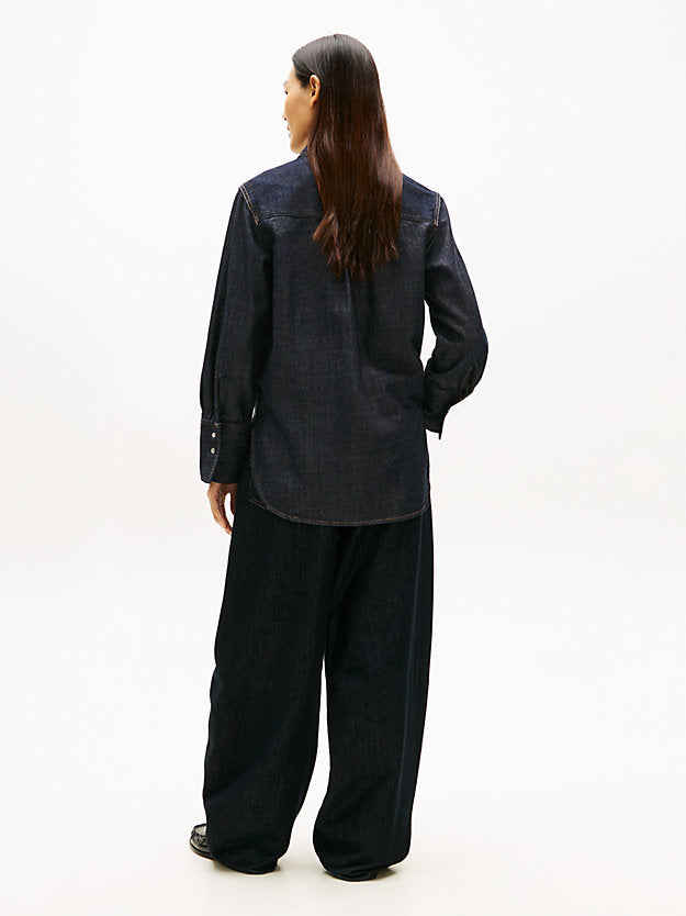 Relaxed Fit Flag Embroidery Denim Shirt