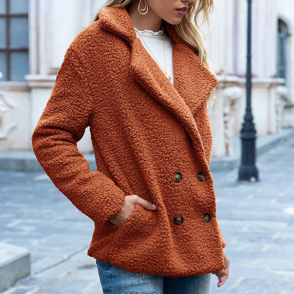 VENTE FLASH🔥Manteau duveteux à revers ample et boutons pour l'hiver - 51% DE RÉDUCTION