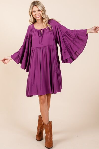 Mittoshop Glockenärmel-Kleid mit Rüschen-Bindekragen