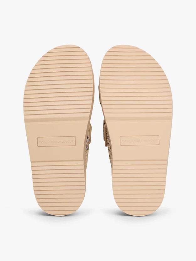 Raffia Monogram Double Strap Sandals