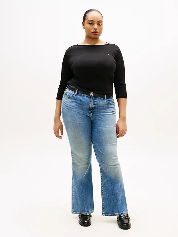 Curve Boat Neck Three-Quarter Sleeve T-Shirt