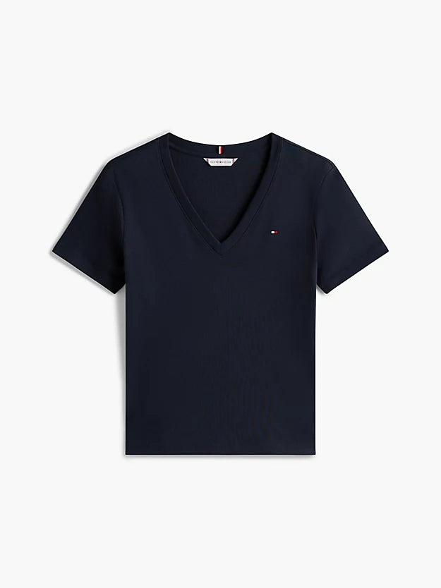 Flag Embroidery Slim V-Neck T-Shirt