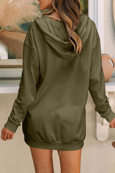 Robe à Capuche Mi-Zip et Cordon de Serrage