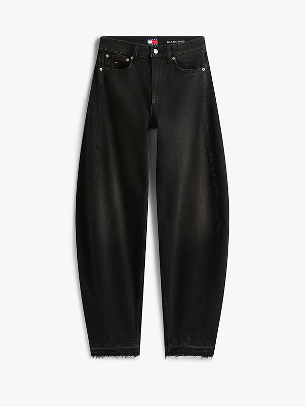 Mid Rise Twist Seam Barrel Leg Black Jeans