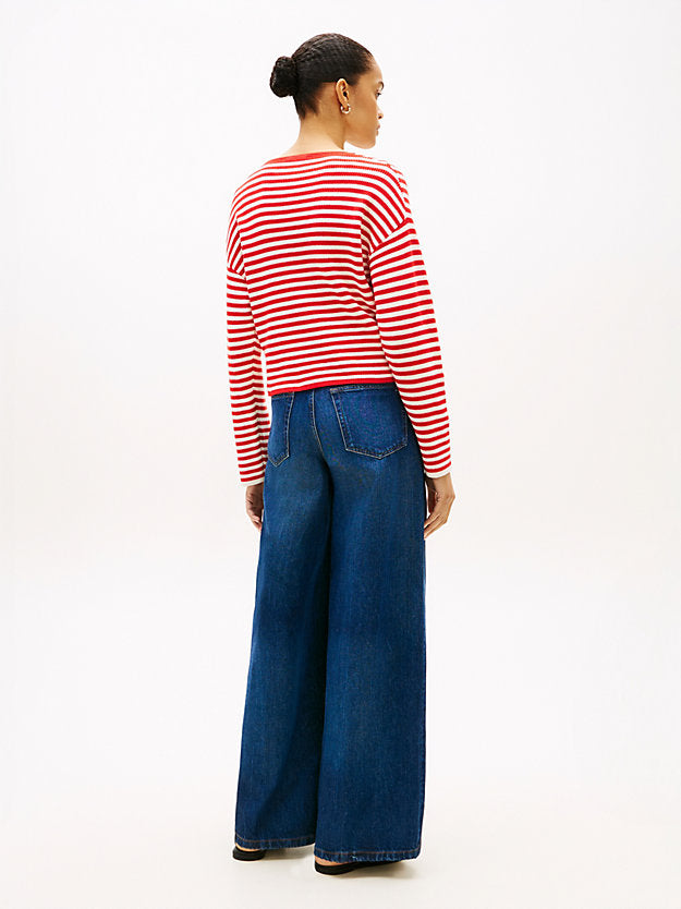 Flag Embroidery Boat Neck Jumper