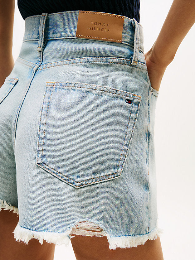 Distressed High Rise Wide Leg Denim Shorts