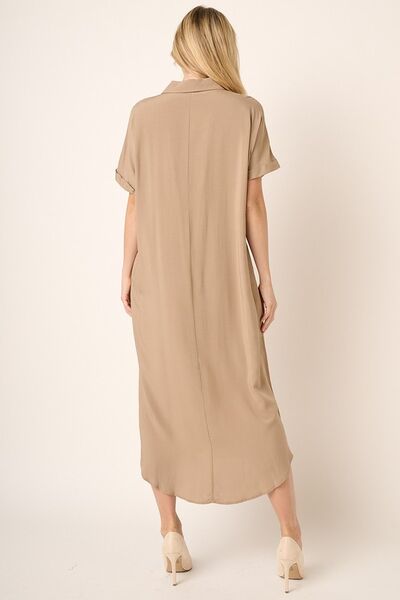 Mittoshop Hemd im Dolman-Stil mit Kragen, kurzen Ärmeln und Midi-Länge