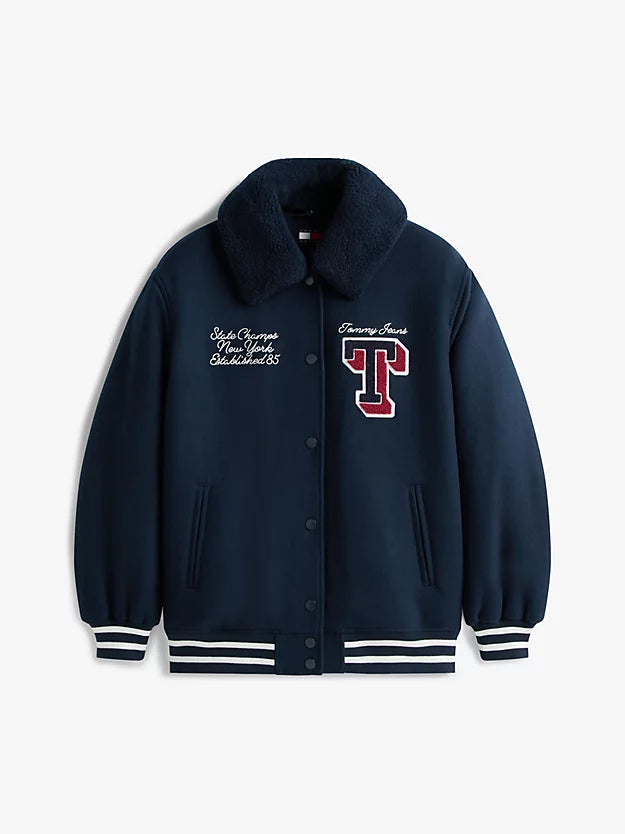 Padded Twill Oversized Varsity Jacket