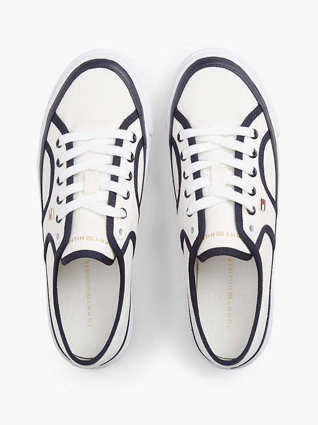 Contrast Piping Canvas Platform Trainers
