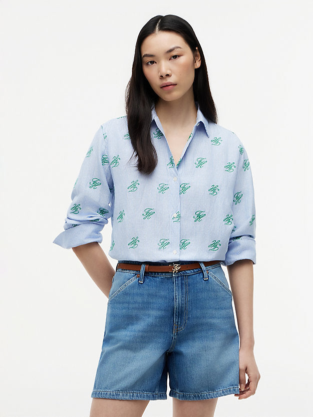 Logo Embroidery Linen Blend Shirt