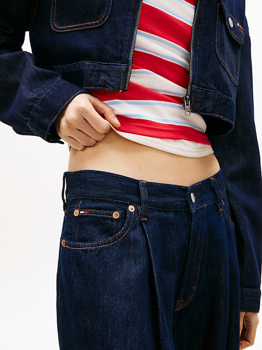 Pleated Mid Rise Loose Straight Leg Jeans