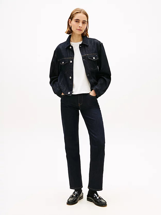 Flag Embroidery Pleated Denim Jacket