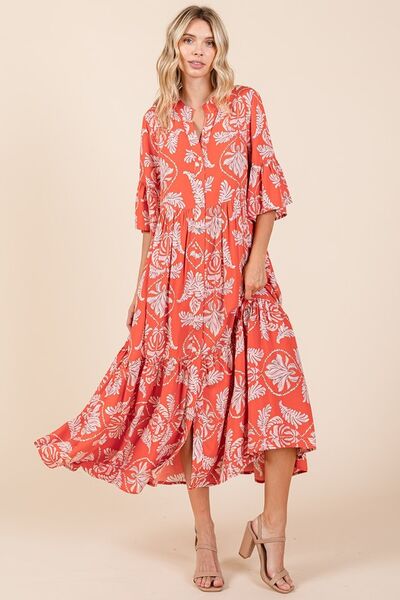 Robe à volants étagés imprimé feuilles abstraites Mittoshop