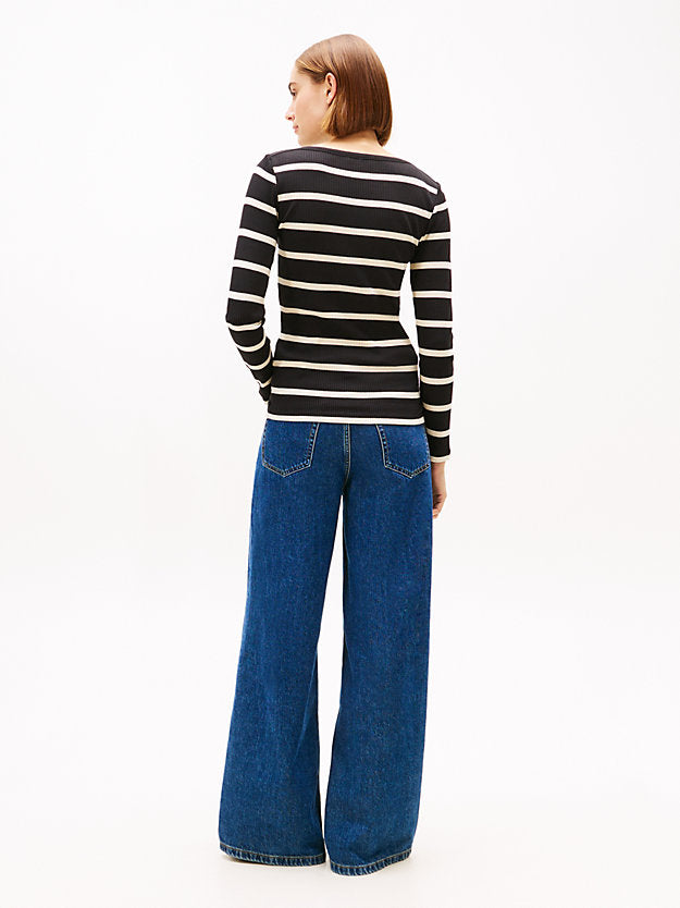 Ribbed Slim Boat Neck Long Sleeve T-Shirt