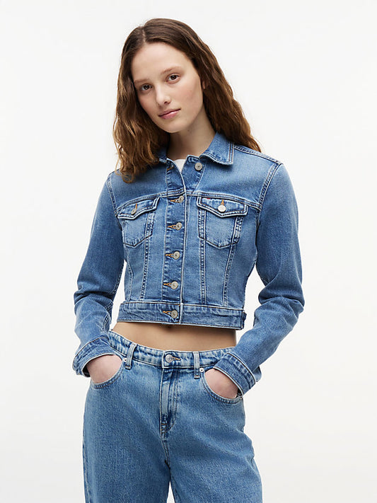 Slim Cropped Denim Trucker Jacket
