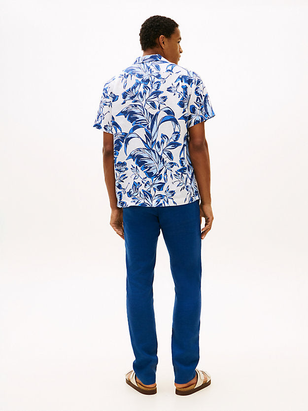 Regular Fit Floral Print Linen Short Sleeve Shirt