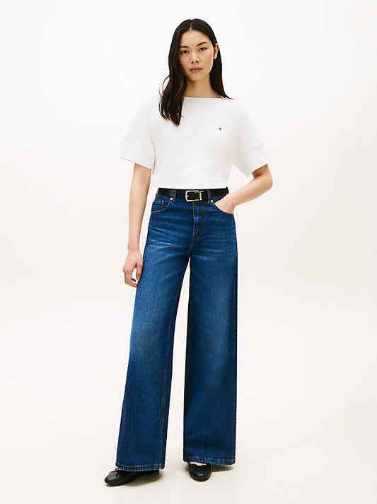 Boat Neck Grown-On Sleeve T-Shirt