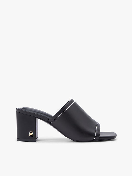 Monogram Leather Block Heel Mules