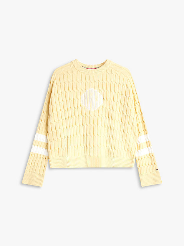 Logo Embroidery Relaxed Cable Knit Jumper