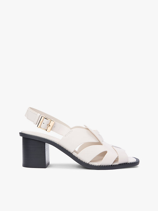 Leather Crest Block Heel Sandals