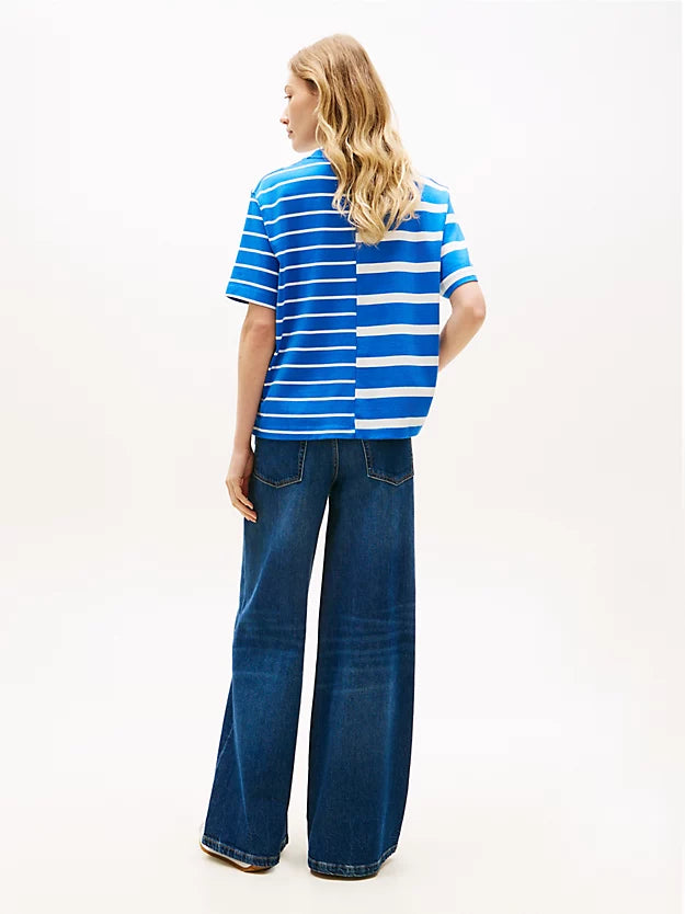 Mixed Stripe Relaxed Crew Neck T-Shirt