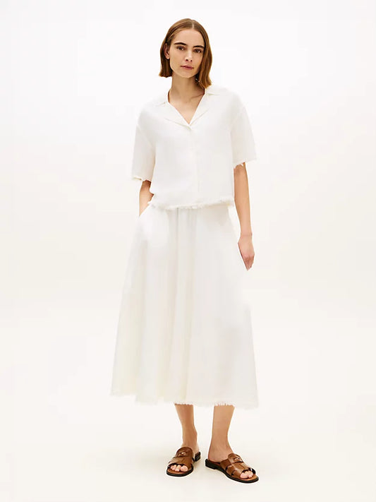 Relaxed Fit Frayed Linen Blend Shirt