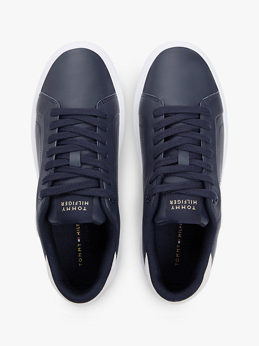 Leather Logo Embroidery Court Trainers