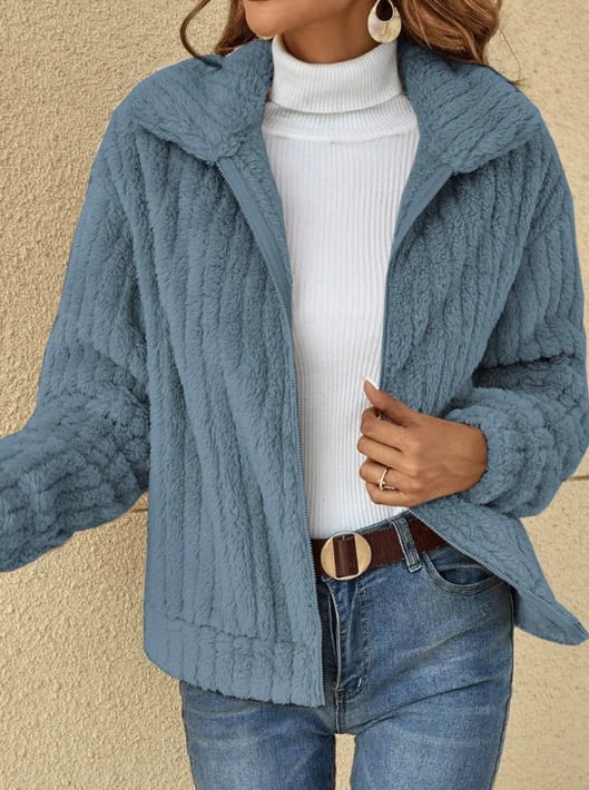Legere Reißverschlussjacke mit Revers aus warmem Plüschfleece