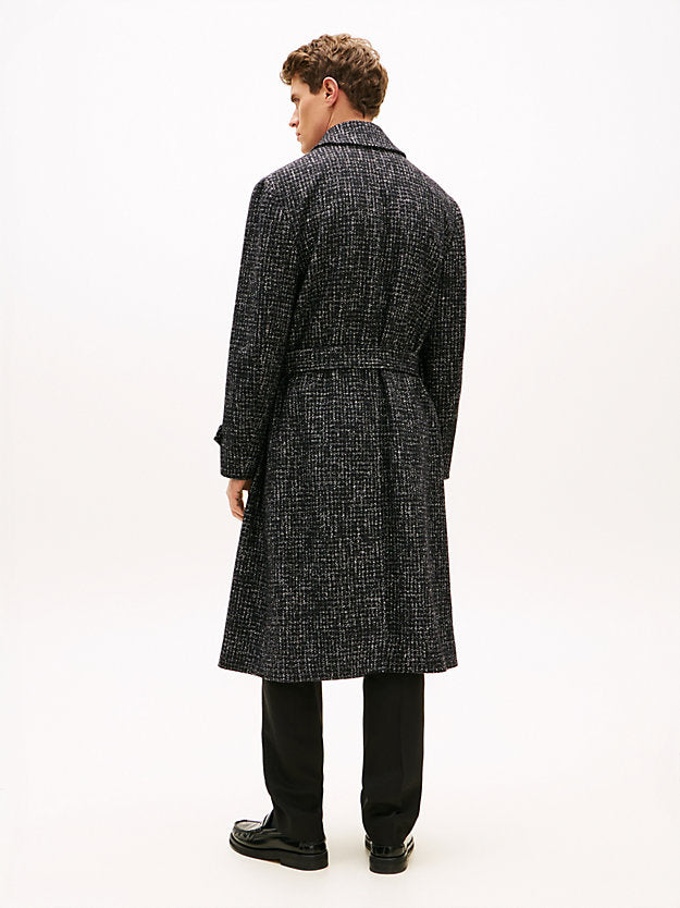 HoundstooWool Blend Belted Longline Coat