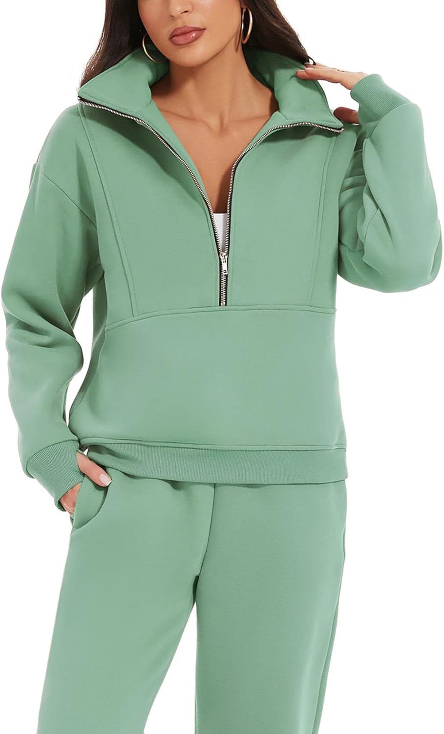 NEU🔥Damen 2-teiliges Outfit Fleece Half Zip Sweatshirt Jogger Hose Set Trainingsanzug