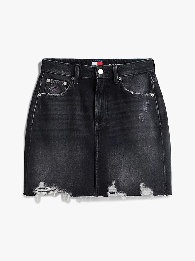 Ultra High Rise Mom Distressed Denim Mini Skirt