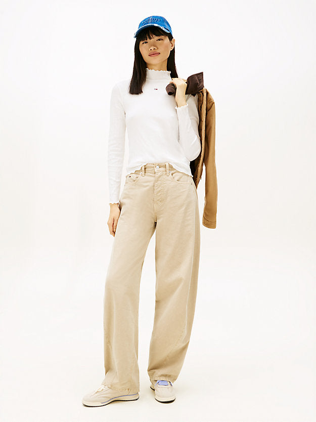 Ruffle Ribbed Slim Mock Neck Top
