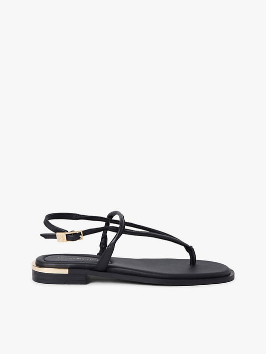 Leather Monogram Gold-Tone Heel Sandals