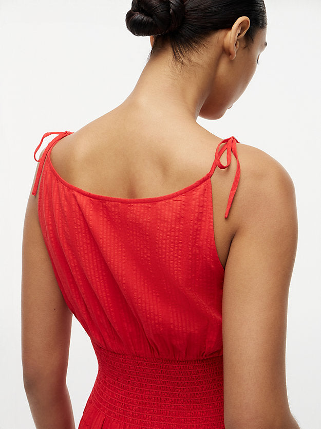 Self-Tie Strap Smock Midi Dress