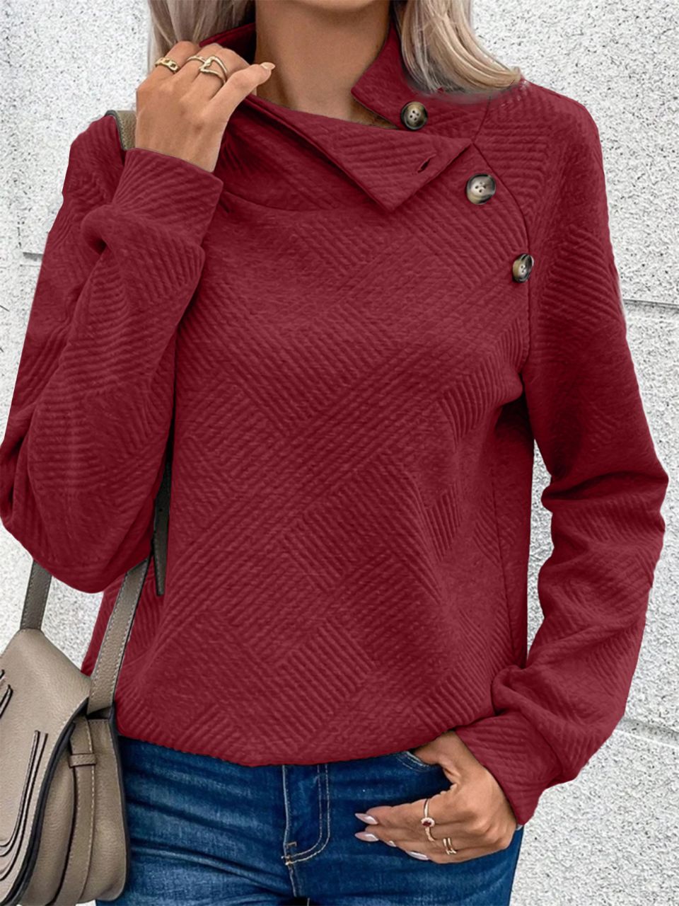 🎄Déstockage de Noël🔥Sweat-shirt femme col montant boutonné, design original