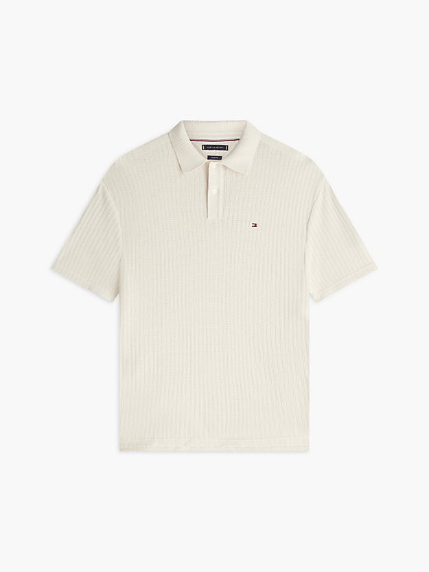 Relaxed Fit Open Knit Polo Shirt