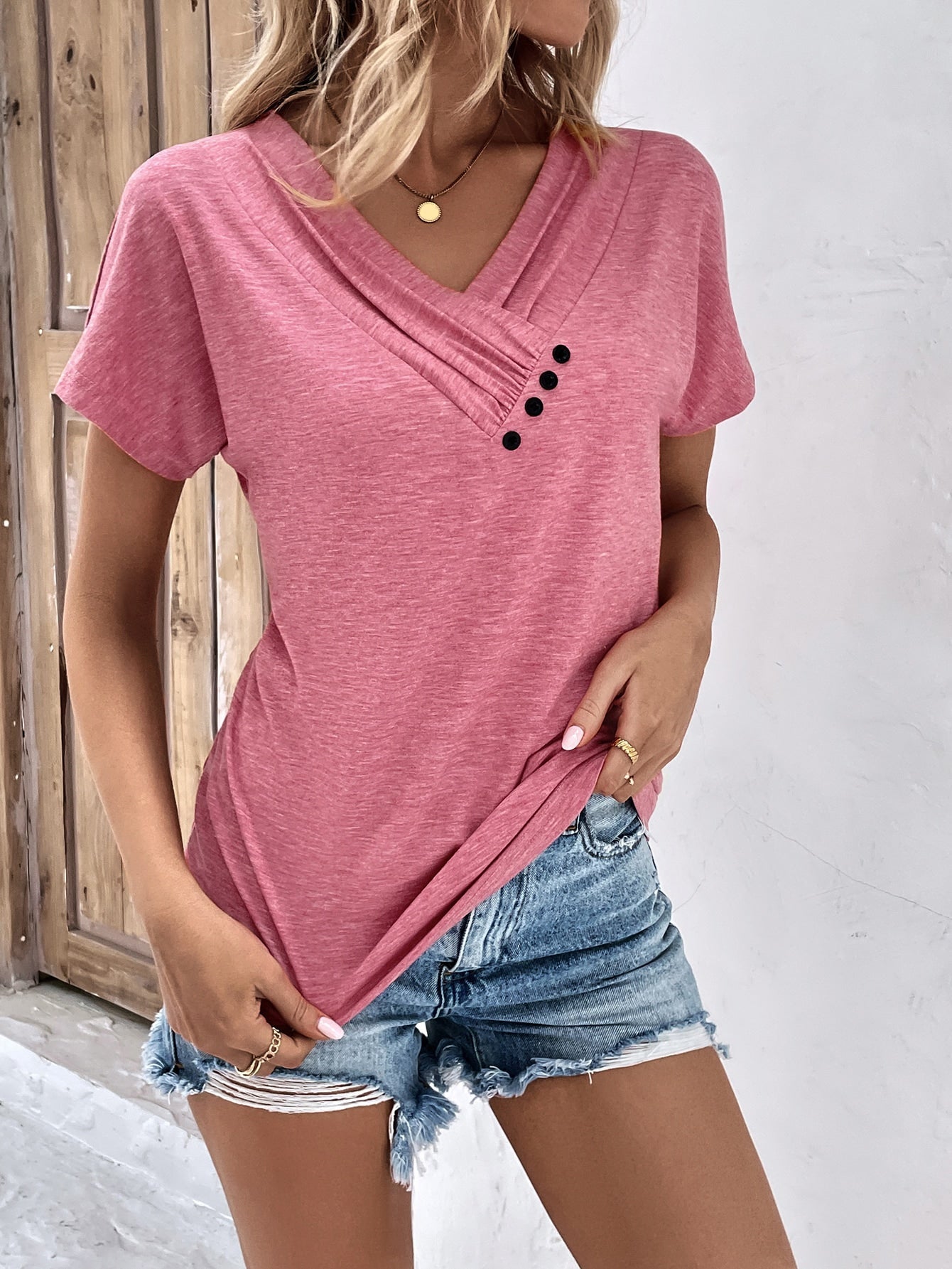 T-shirt col en V boutonné (3 achetés, livraison offerte)