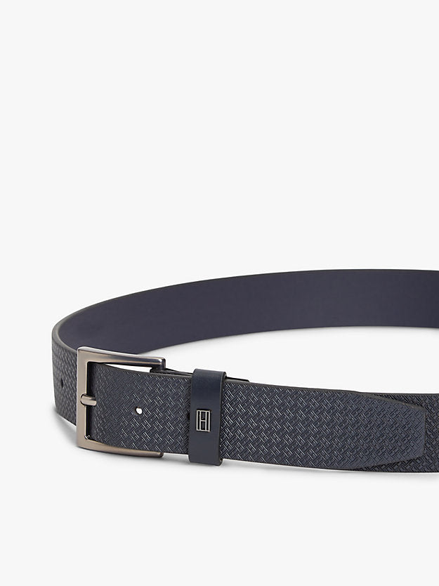 Flag Plaque Embossed Leather Belt
