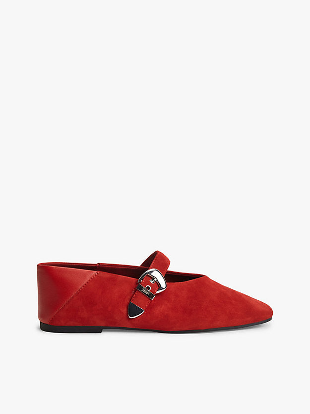Suede Buckle Square Toe Ballerinas