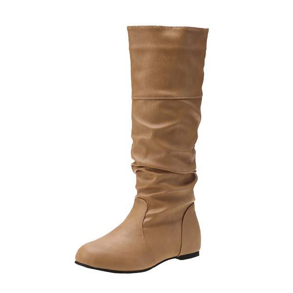 Bottes plissées plates montantes pour femmes automne et hiver