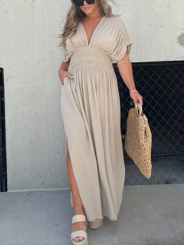 Nouvelle robe longue maxi facile à porter avec fente et col en V (Achetez 2, la livraison est offerte)