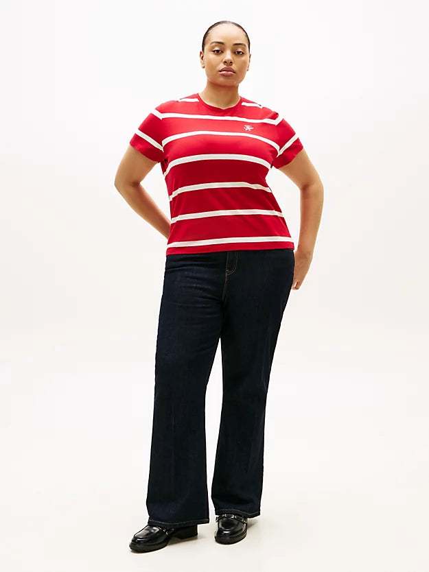 Curve Logo Embroidery Jersey Crew Neck T-Shirt
