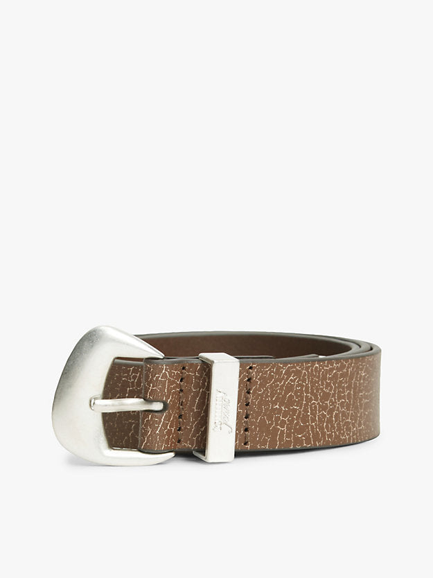 Abstract Buckle Cracked Leather Belt