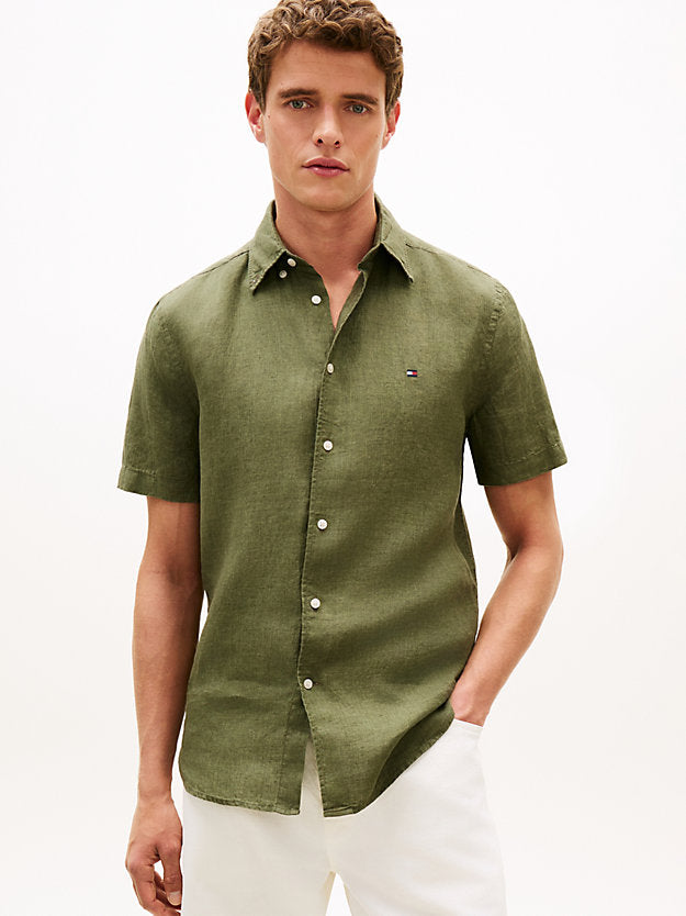 Regular Fit Washed Linen Short Sleeve Shirt