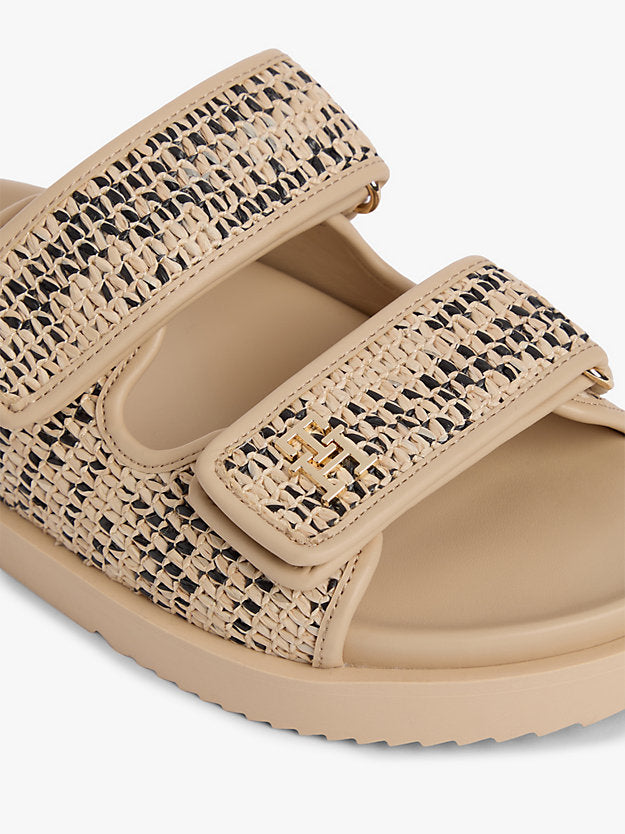 Raffia Monogram Double Strap Sandals
