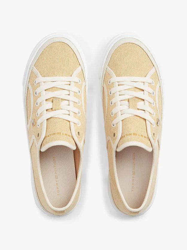 Contrast Piping Canvas Platform Trainers