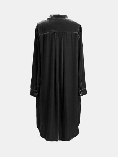 High-Low Hemd Langarm Knielanges Kleid