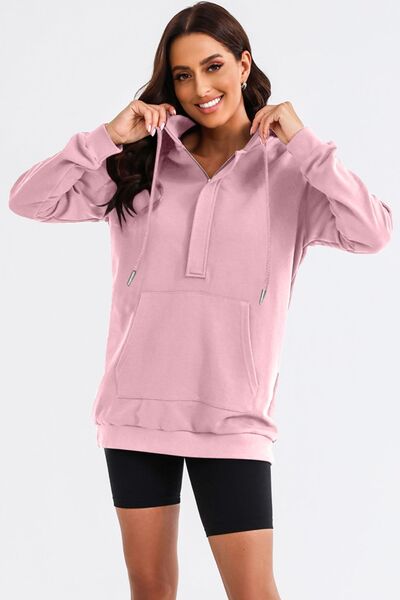 Robe à Capuche Mi-Zip et Cordon de Serrage