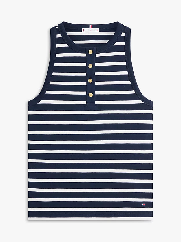 Gold-Tone Button Sleeveless Henley Top
